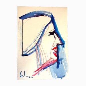 Mario Salmaso, Modern Girls, 1980, Mixed Media auf Papier