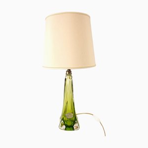 Base de lámpara vintage de cristal verde de Val Saint Lambert, años 60