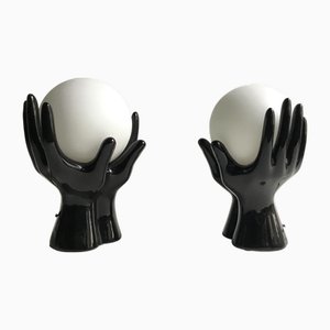 Mains-Lampes Vintage en Céramique Noire, 1980s, Set de 2