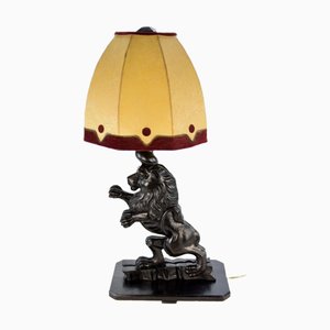 Lampada da tavolo Mid-Century in legno con leone