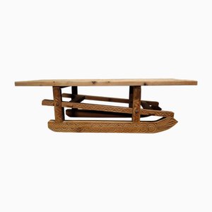 Large Folk Art Sculpted Sled Coffee Table, France, 19th Century