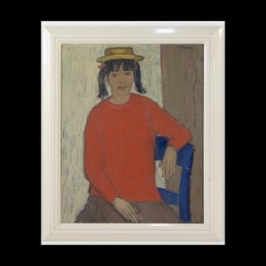 Pol Mara, Ragazza su sedia blu, anni '50, Olio su tela