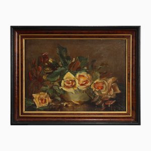 French Artist, Still Life of a Vase with Flowers, 1940s, Oil on Canvas, Framed