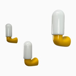 Pop Art Wall Lights in Yellow Plastic and Glass, Germany, 1970s, Set of 3