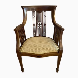 Silla de escritorio eduardiana antigua de caoba con incrustaciones, década de 1900