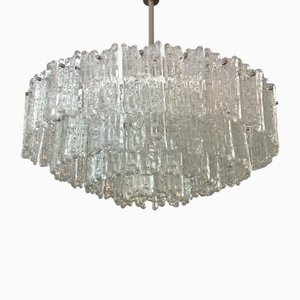 Handcrafted Arena Chandelier in Ice Glass from Kalmar, Vienna, Austria, 1974