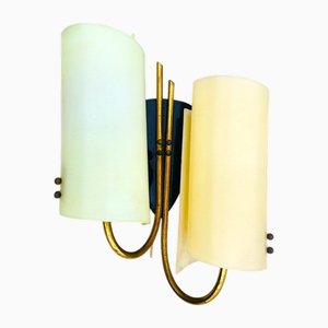 Mid-Century Modern Double Light Wall Sconce Lamp with Pulling Cord, 1970s