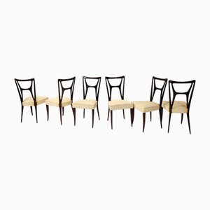 Chaises de Salle à Manger en Hêtre Noirci et Skaï Ivoire dans le style de Guglielmo Ulrich, 1950s, Set de 6