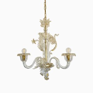 Three-Light Chandelier in Murano Glass Crystal Gold, 1983