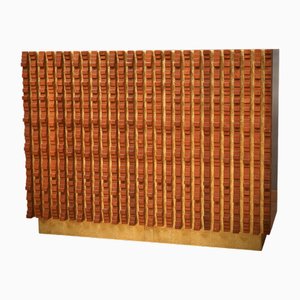 Mid-Century Modern Walnut and Brass Sculpture Sideboard, 1990