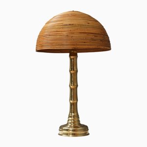 Mid-Century Brass and Bamboo Table Lamp, 1990s