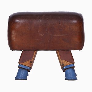 Vintage Turnbank aus Leder mit Knauf, 1930er