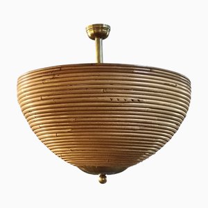 Bamboo and Rattan Pendant Light, Italy, 1970s