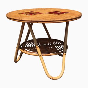 Vintage Couchtisch aus Rattan & Keramik von Adrien Audoux & Frida Minet, 1950