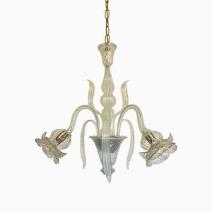 Three-Light Chandelier in Opaline Gold Murano Glass by Maestro Walter Furlan, 1992