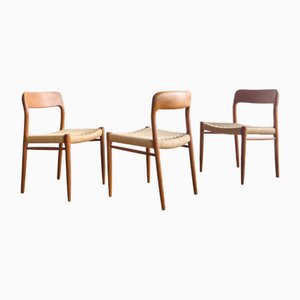 Chaises de Salle à Manger Modèle 75 Mid-Century en Teck par Niels Møller de JL Mollers, Danemark, 1950s, Set de 4