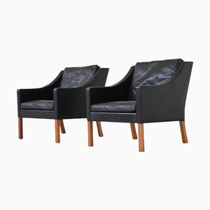Model 2207 Lounge Chairs in Black Leather attributed to Børge Mogensen for Fredericia, Denmark, 1960s, Set of 2