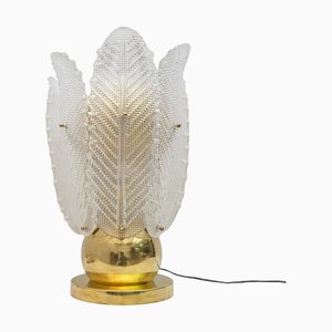 Lampada da tavolo Mid-Century moderna in ottone e vetro di Murano attribuita a Mazzega, 1970