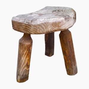 Tabouret Tripode Brutaliste en Pin Grisé, 1950s