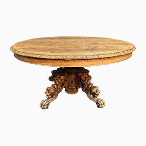 Mesa de centro de caza francesa de roble, década de 1850