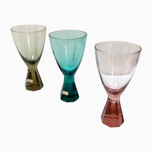 Crystal Glasses with Prismatic Bases from Friedrich, 1970s, Set of 3