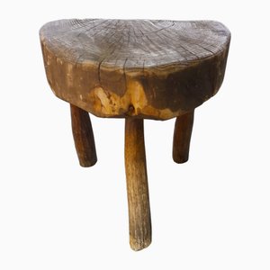Brutalistischer Tripod Hocker aus grauem Kiefernholz, 1950er