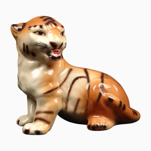Italian Hollywood Regency Craquele Ceramic Tiger, 1960s