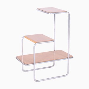 Czech Bauhaus Etagere in Birch and Chrome attributed to Arnošt Beck for Robert Slezak, 1930s