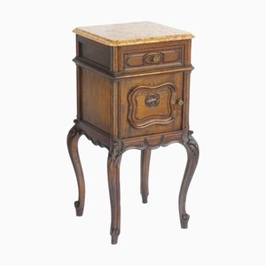 Mesa auxiliar francesa Luis XV antigua de madera con mármol