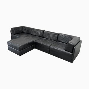 Modulares Lounge Set aus schwarzem Leder, 1970er, 5 . Set