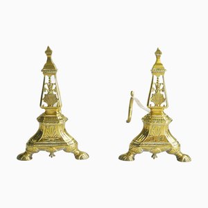 Alari antichi in ottone, set di 2