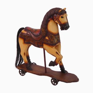 Grand Cheval à Bascule en Bois avec Yeux de Verre