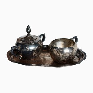 Vintage Service in Highly Patinated Silver-Plated Metal, 1970s, Set of 3
