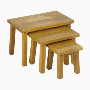 Vintage Satztische aus Heller Eiche, 3er Set