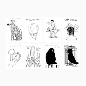 David Shrigley, Animals & Existentialism and Human Behaviour, 2022, Carta, set di 8