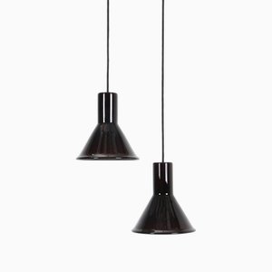 Vintage Pendant Lamps in Red Glass by Michael Bang for Holmegaard, 1970s, Set of 2