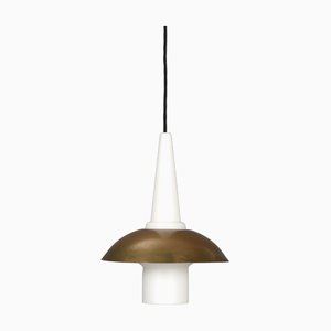 Danish Hanging Lamp in Copper and Opal Glass, 1960s
