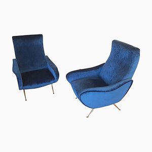 Set de Fauteuils Mid-Century en Velours Bleu