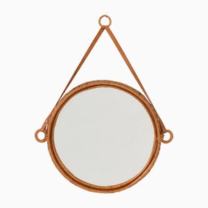 Miroir Mural en Rotin et Cuir par Bengt Ruda pour Ikea, 1962