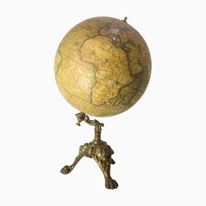 Globe Terrestre Lithographié avec Socle en Fonte, France, Début du 20ème Siècle