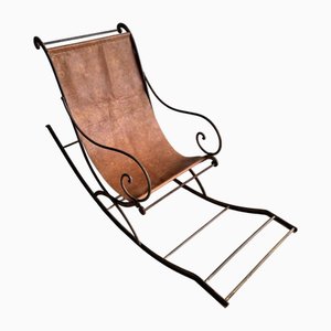 Antique Metal Rocking Chair with Leather Seat