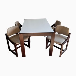 Mid-Century Modern White Table and Chairs, Set of 5