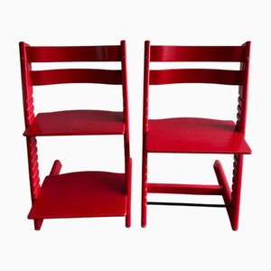 Set of Red Adjustable School Style High Chairs, 1990s