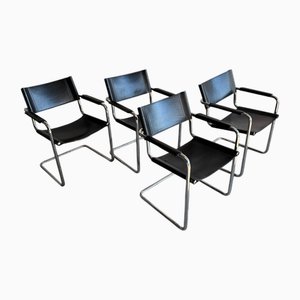 Chaises en Cuir Noir par Matteo Grassi, Set de 4