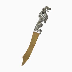 Antique Brass and Metal Letter Opener with Dragon, 1920s