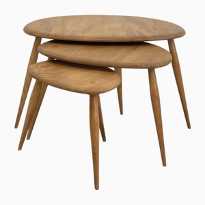 Blonde Kieselsteine Satztische von Lucian Ercolani für Ercol, 1950er, 3er Set