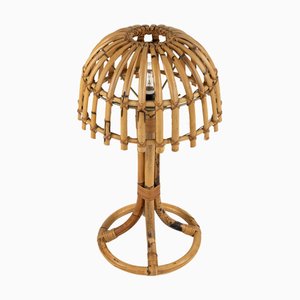 Mid-Century Bamboo and Rattan Mushroom Table Lamp in the style of Louis Sognot, France, 1960s