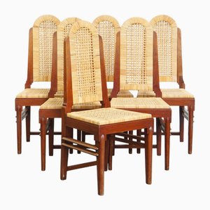 Art Deco Esszimmerstühle aus Holz mit Sitzen und Rückenlehnen aus Korbgeflecht, 6 . Set