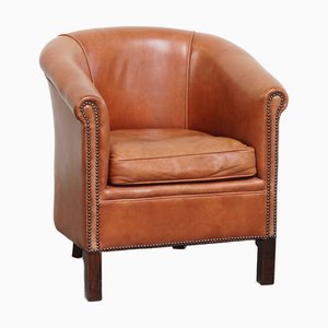 Heller Cognac-Klubsessel aus Rindsleder im englischen Stil
