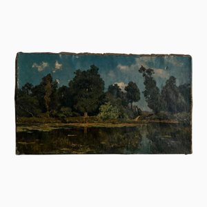 Lago y maleza al fondo, óleo sobre lienzo, siglo XVIII